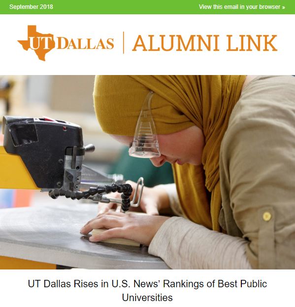 UT Dallas Alumni Link. UT Dallas rising in the U.S. News' Rankings of Best Public Universities. 