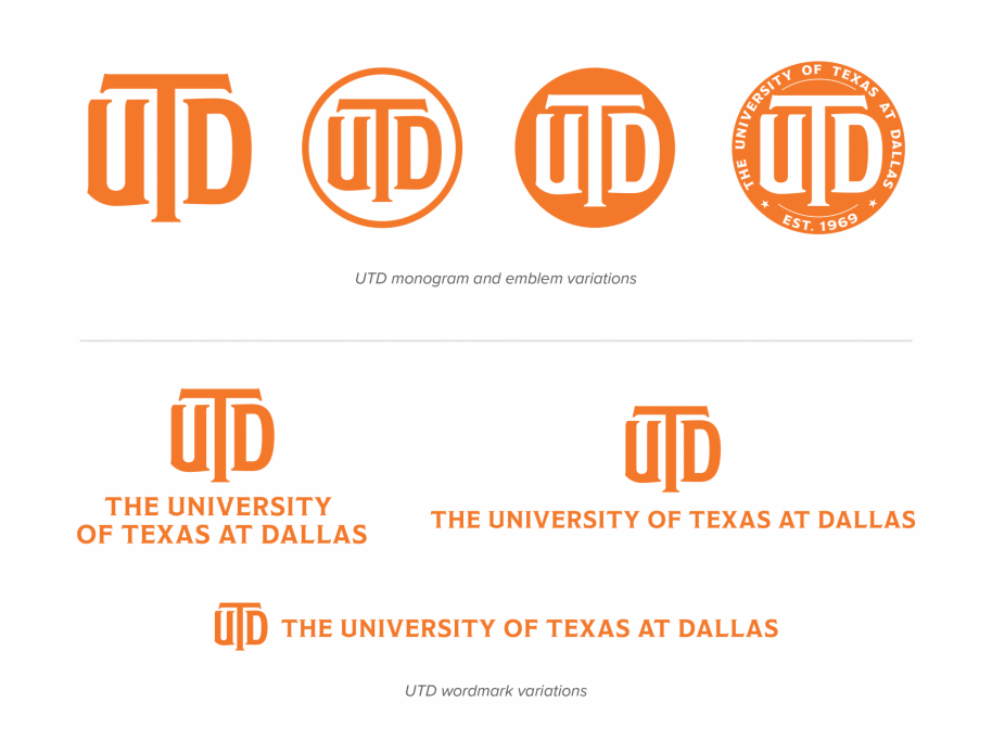 UT Dallas logo and wordmark examples