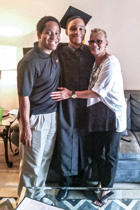 D'ric Jackson (left) his brother Eric, also a UTD graduate, and their mom Paula Jackson.